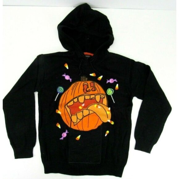Blizzard‎ Bay Mens Halloween Sweater Sz L Pumpkin Hoodie Candy Pocket Ugly - Picture 1 of 6